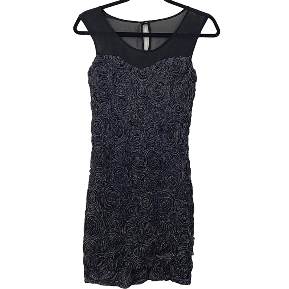 NWT Soprano Rosette Illusion Black Sleeveless Dress Size S
